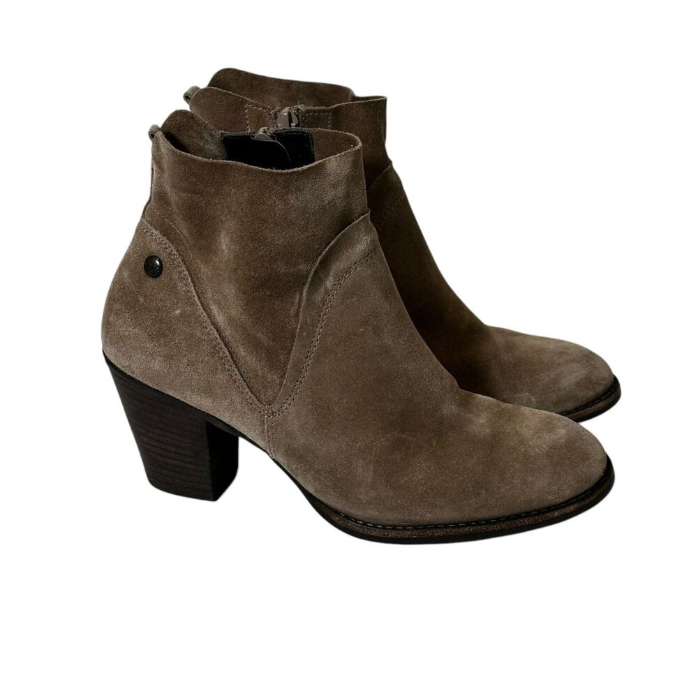 Paul Green Nora Ankle Boots Womens 5 Taupe Brown Suede Block Heel Zip Minimalist